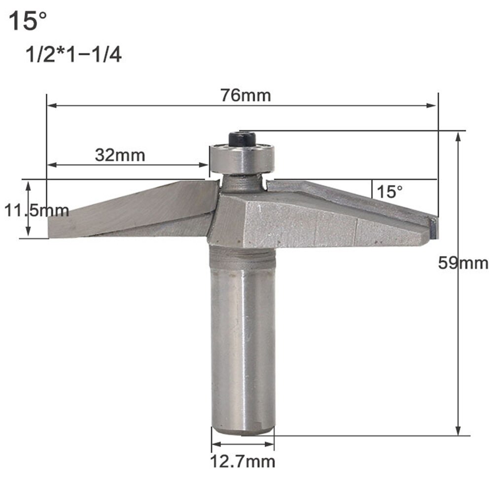 1pc 1/2inch Shank 15 Degree Raised Panel Chamfer Router Bit 2 Flutes Milling Cutter for Wood Woodworking Tool: 12.7x76x11.5mm