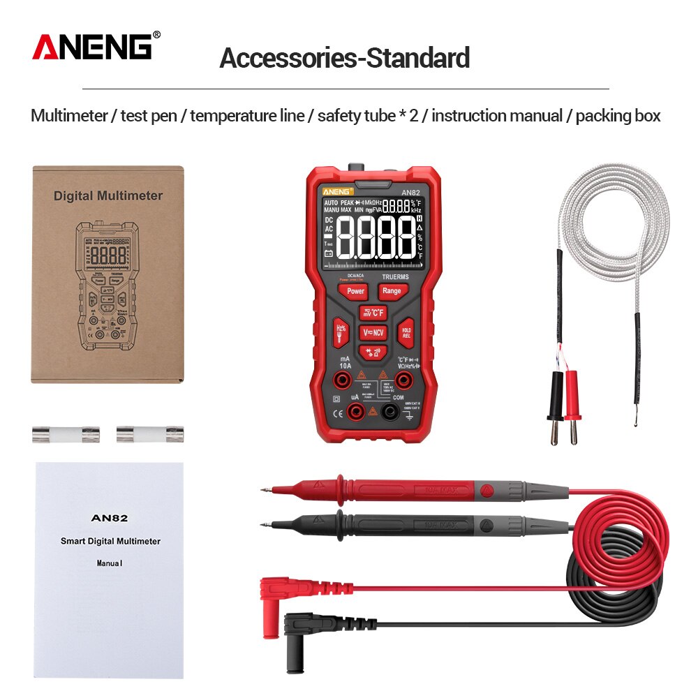 ANENG AN82 Digital Multimeter 9999 Tester DIY Transistor Capacitor NCV Testers True RMS Analog meter Multimetro: AN82 Red