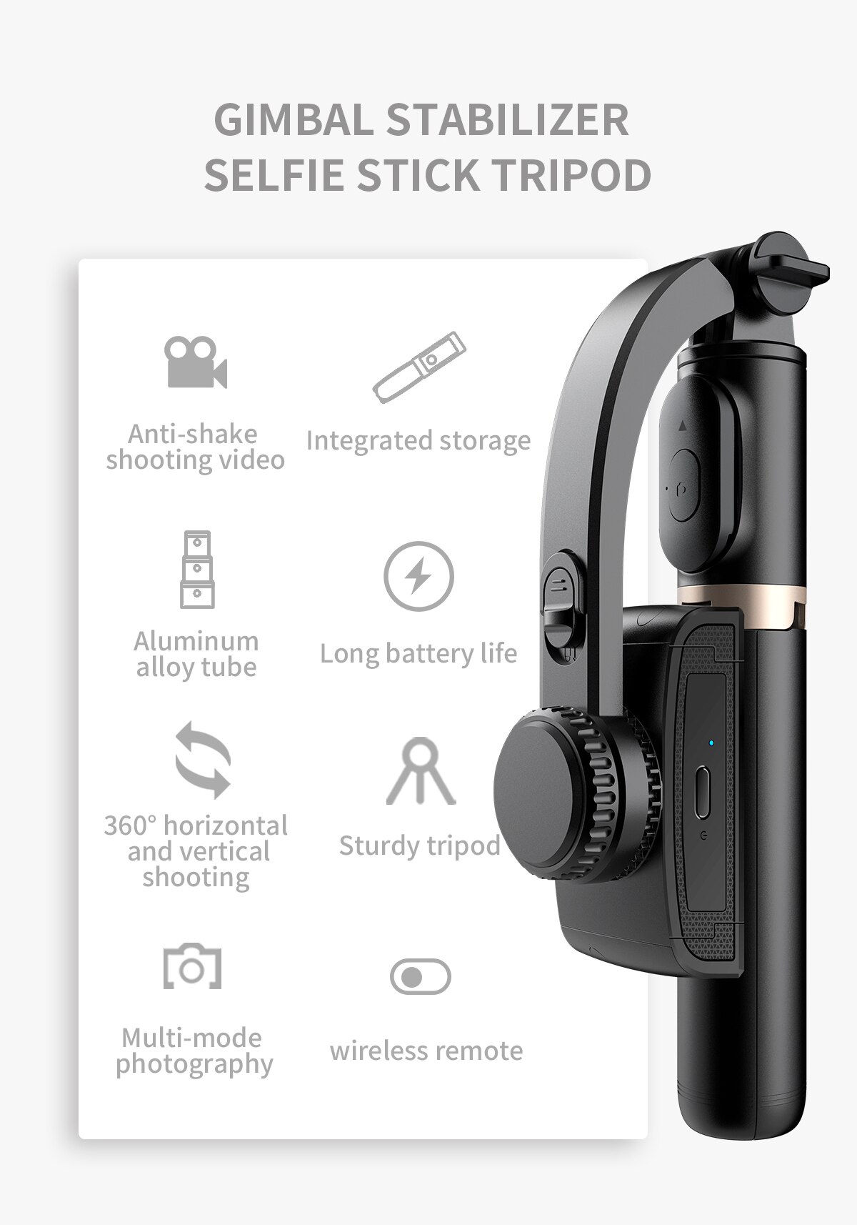 Handheld Gimbal Stabilizer With Bluetooth shutter Tripod For Smartphone Action camera Video Record Vlog Live: Default Title