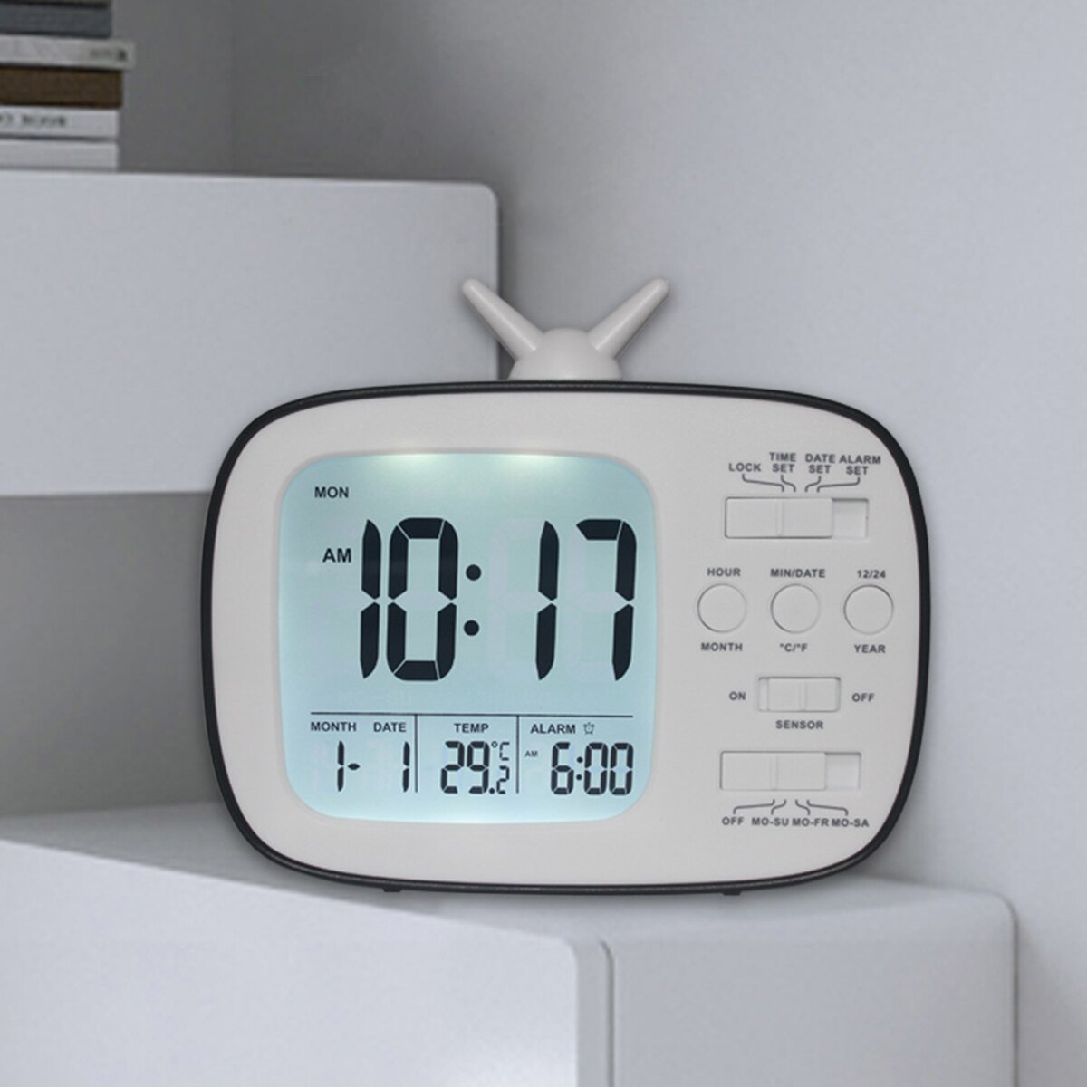 LCD Digital Desk Alarm Clock Bedroom Bedside Snooze Wake Up Light Digital Clock Thermometer