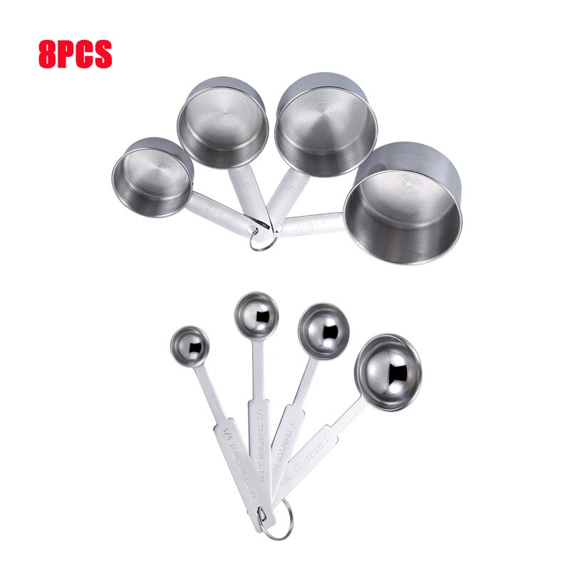 8/10/11Pcs Stainless Steel Measuring Cups and Spoons Set Baking Supplies Stackable Tablespoons Home Tools Kitchen Accessorie: 8PCS
