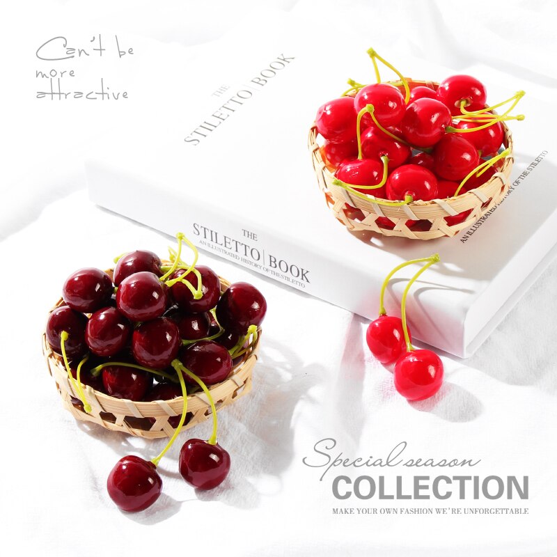 INS Photography Props 1 Pair Simulated Cherry Artificial Red Model Fruit for Photo Studio Photography Background DIY Decoration