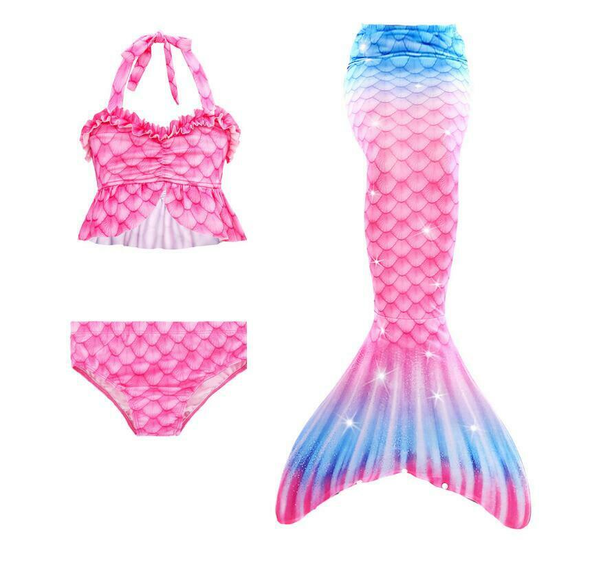 Clásico sirena Rosa traje de colas de sirena para nadar, traje de baño de las niñas fácil de añadir monoaleta