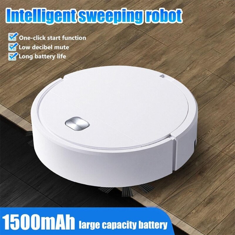 Robot aspirador con succión de 1800Pa, 100 min de duración, silencioso, Delgado, Ideal para pelo de mascotas, alfombras, suelos duros (blanco)