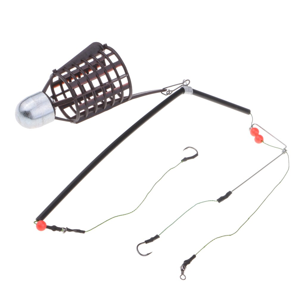 Carp Fishing Feeder Bait Cage with 2 Line Hooks Hair Rigs Set, 20g, 30g, 40g