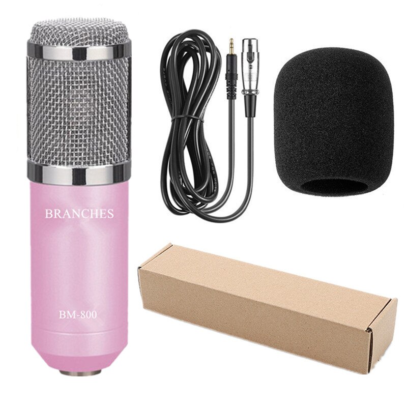 BM800 Mikrofon Condenser Sound Recording BM 800 Microphone With Shock Mount For Radio Braodcasting Singing Recording KTV Karaoke: PACKAGE 2 pink