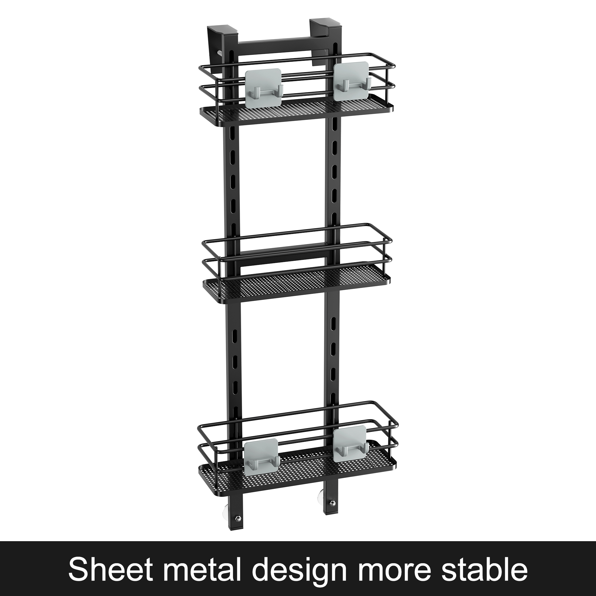 Estantes de hierro multicapa para baño, estante de almacenamiento colgante sobre la puerta sin perforación, cesta negra para ducha, soporte organizador de champú: Negro