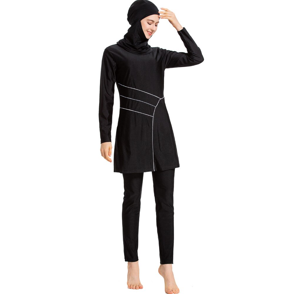 Arabische Islamitische Vrouwen Zwemkleding 3 Stuk Moslim Badmode Hooded Hijab Badpak Bescheiden Zwemmen Surfkleding Sport Volledige Pak Voor zwemmen: M