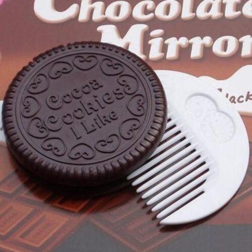 Mini pocket choklad kaka kex kompakt spegel med kam makeup