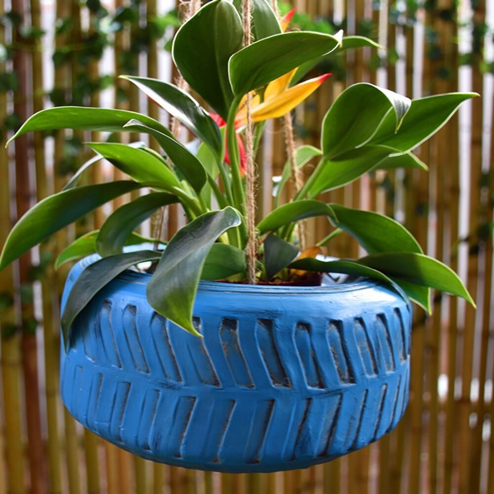 Hanging Small Tire Decoration Hanging Blue Succulent Flower Pot Balcony Garden Courtyard Large Diameter: Blue