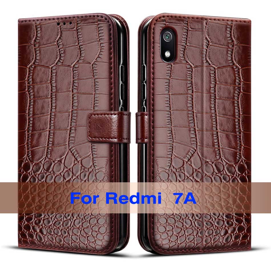Para xiaomi redmi 7a caso proteção completa macio tpu flip capa de couro redmi 7a pára-choques caso de telefone para xiaomi redmi 7a capa: Deep Brown