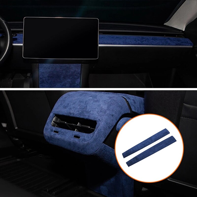 2Pcs For Tesla Model 3 Interior Suede Cover For Model3/Y Central Console Armrest Box Steering Wheel Dashboard Air Vents