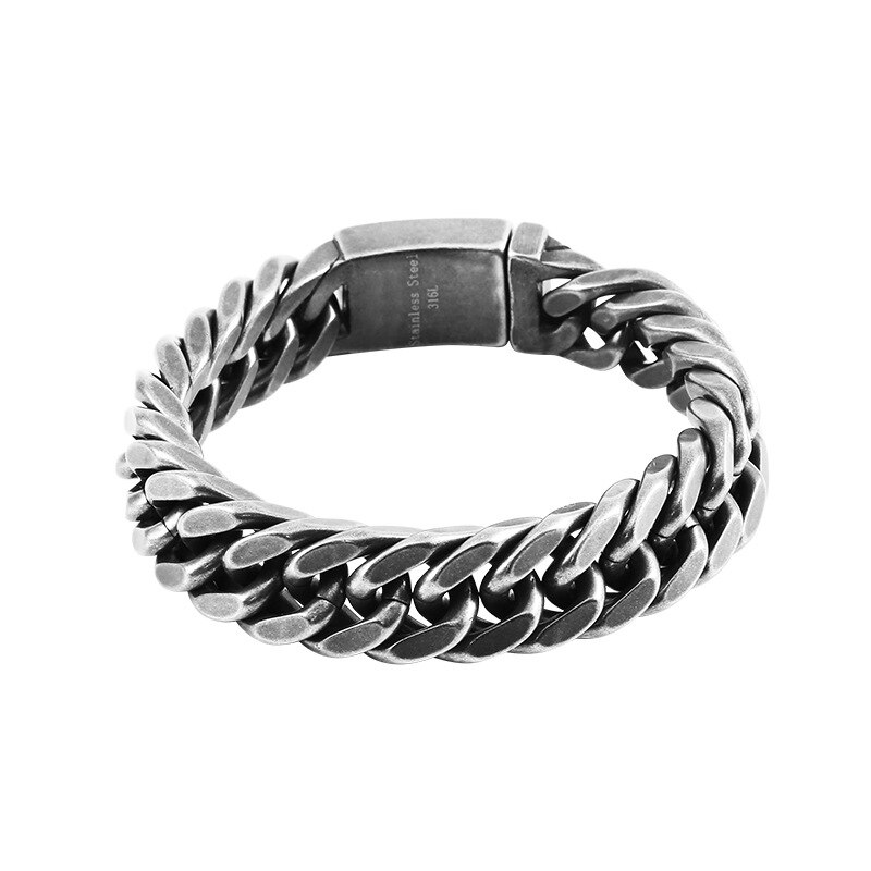 Black 316L Stainless Steel Men Biker Bracelets 12.5mm / 15mm HipHop Punk Rock Vintage Double Link Curb Cuban Chain Bracelet