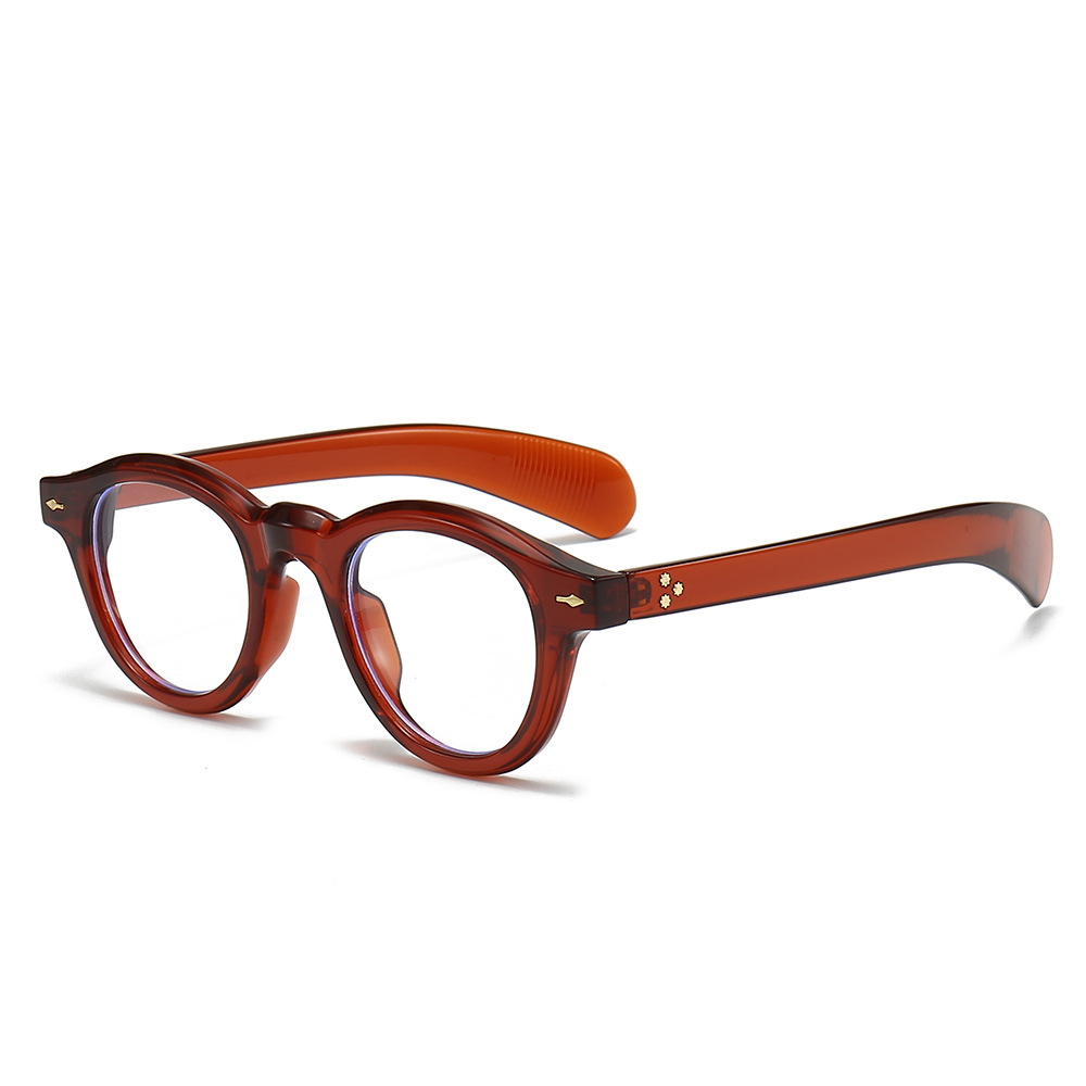 JNPCXI Anti-Blu-Ray Runde Frauen Gläser Rahmen Retro Sonnenbrille Nieten Dekoration Optische Männer Orange Brillen Rahmen: Black