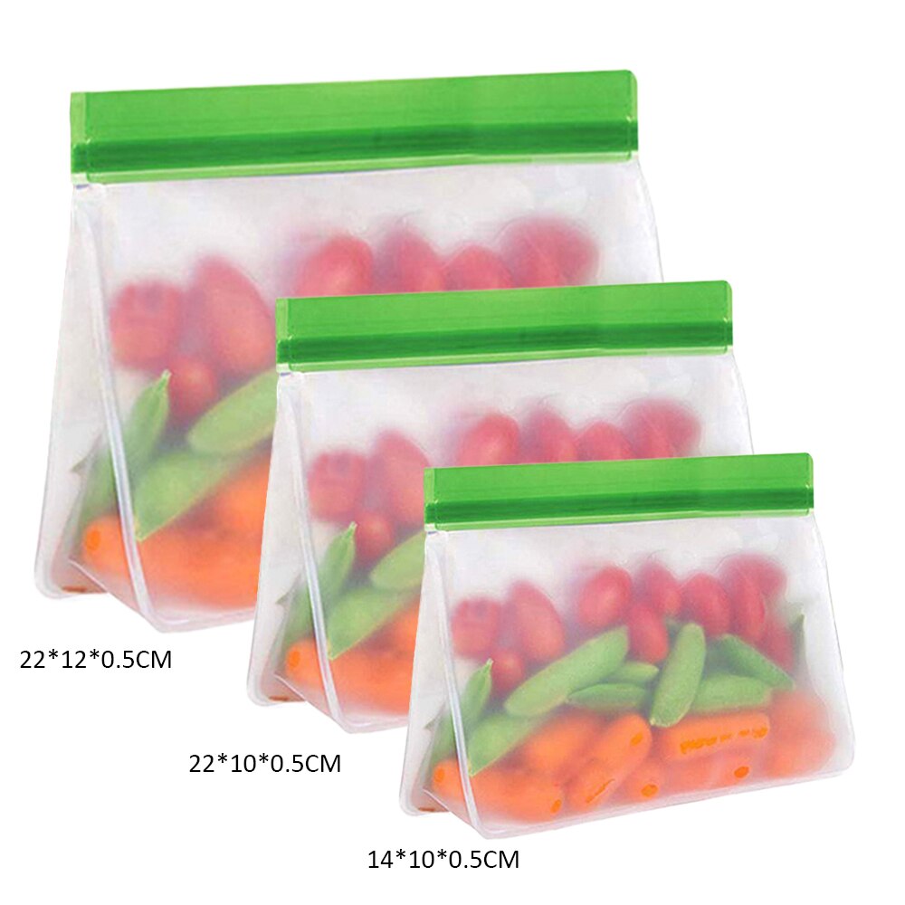 Reusable Food Bag Zero Waste PEVA Sealed Bags Snack Vegetable Fruits Sandwich Bag Friedge Fresh Food Storage Container BPA Free: 3pcs set