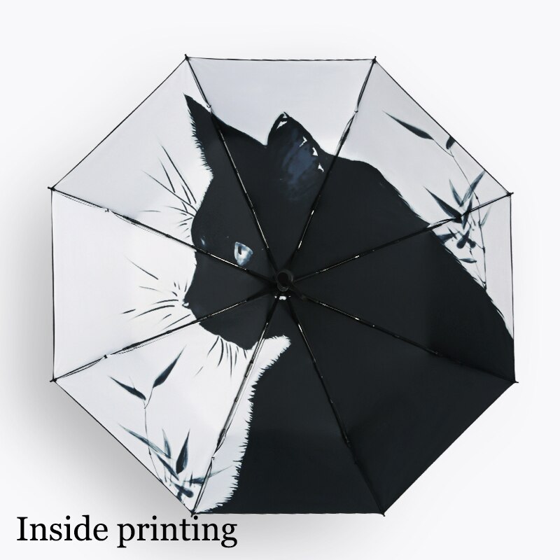 Sombrilla plegable Original para hombre y mujer, Parasol con de gato de dibujos animados UPF50 + paraguas Anti uv para estudiantes, Parapluie de equipo de lluvia para niños: Inside printing