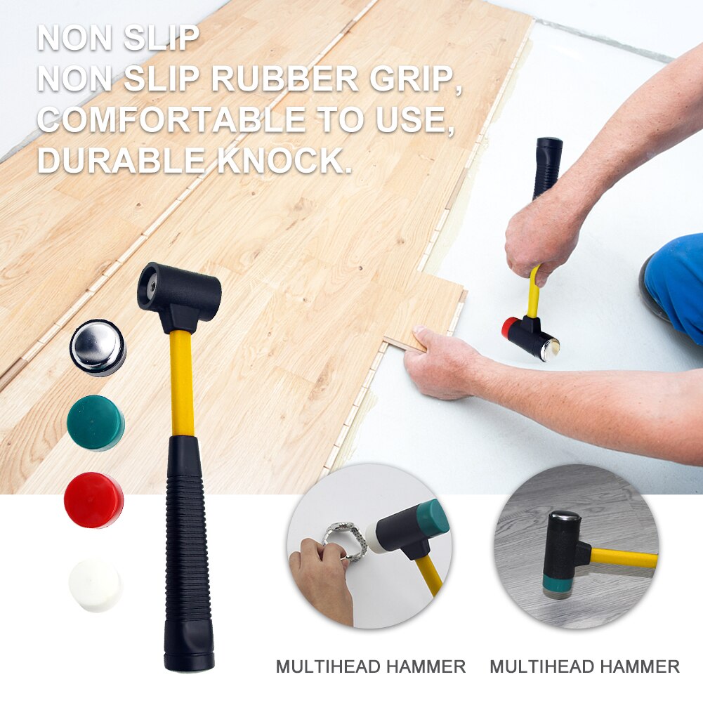 4 In 1 Hand Tool Multifunctional Multihead Hammer DIY Non Slip Shock Absorbing Woodworking Installation Interchangeable Head