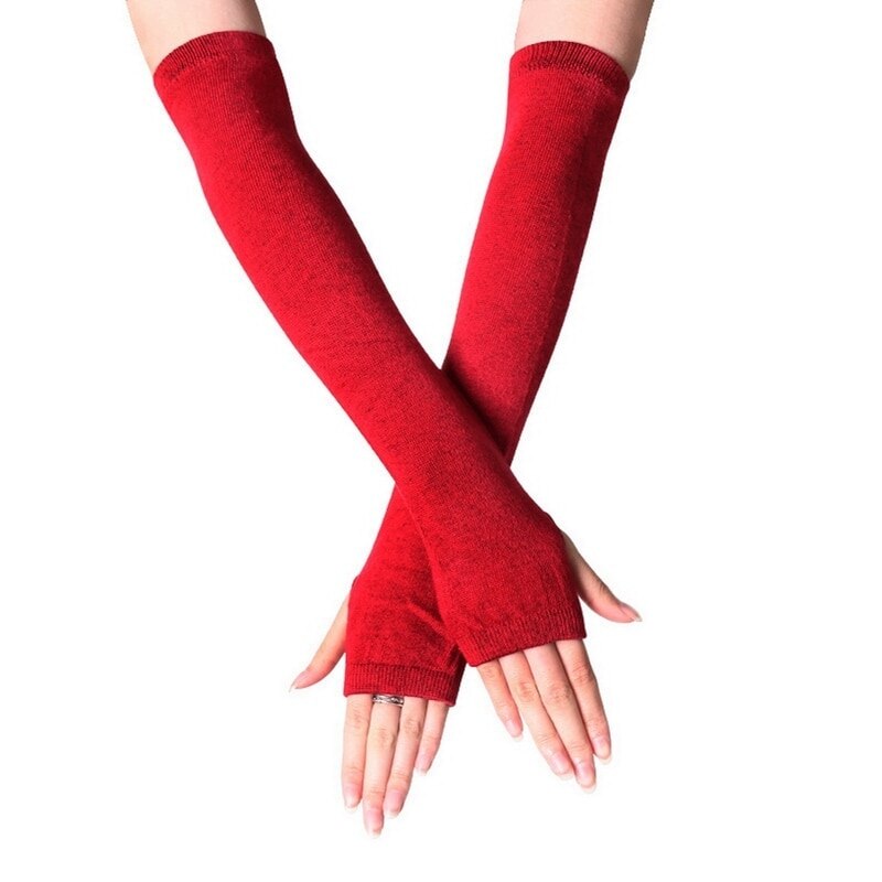 Women Lady Striped Elbow Gloves Warmer Knitted Long Fingerless Gloves Elbow Mittens Christmas Accessories: 15