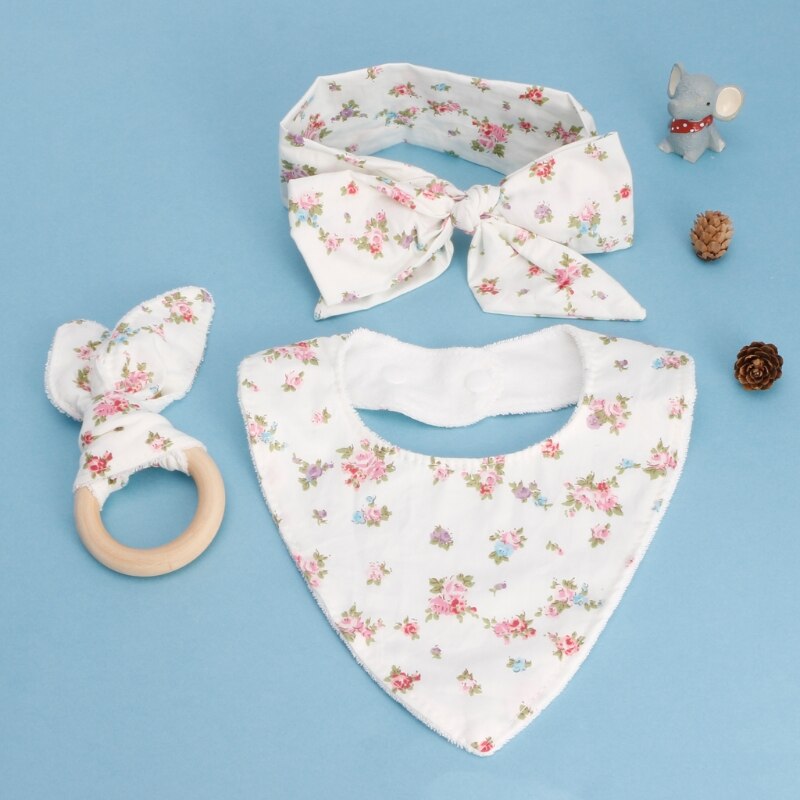 3 Stck Baby Kaninchen Ohren BeißRing Baumwolle Lätzchen Stirnband Kleinkind Speichel Handtuch Pflege einstellen