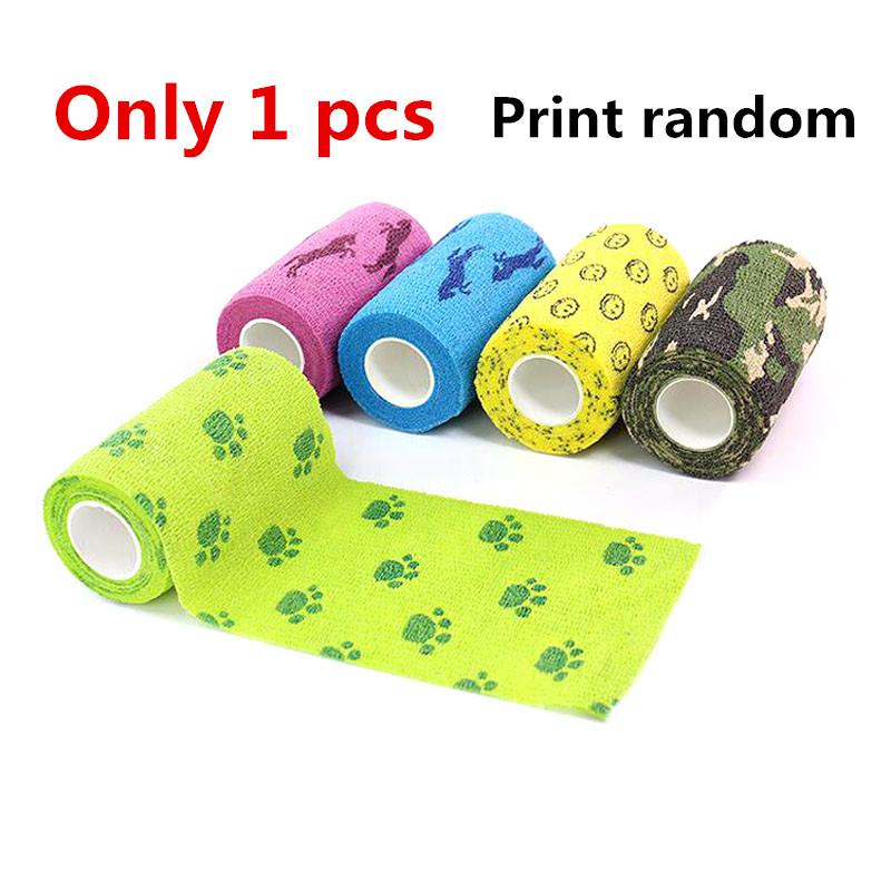 1 Roll Nonwoven Ademend Hond Samenhangend Verband Kat Hond Elastische Medische Bandage Ehbo WrapTape Voor Pet Gezamenlijke Bescherming: 1pcs print random / 5cmx4.5m