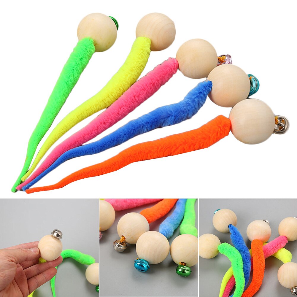 Clochette à queue de poisson pour chat, jouet à mâcher, boule en bois, morsure de chaton,