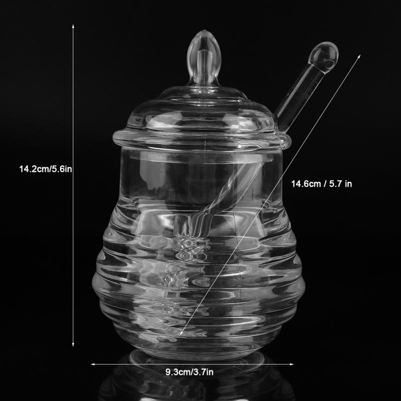 245ml gennemsigtige bikubeformet glas honningkrukke med dryppepind til opbevaring og dispensering af honning: Default Title