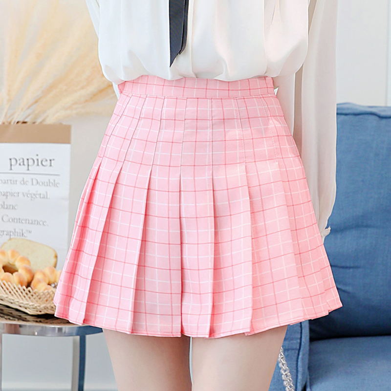Jupe plissée pour femmes, Style Harajuku Preppy, jupes à carreaux, Mini mignons uniformes scolaires japonais, Jupe Kawaii pour femmes, jupes d&#39;étudiants: Rose / S