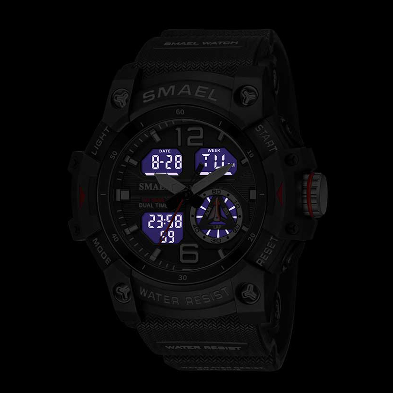 SMAEL – montre de sport pour hommes, double affichage LED, numérique, Quartz, étanche, chronomètre pour étudiants, horloge pour jeunes