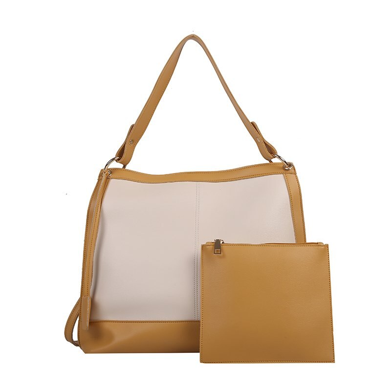 Vrouwen Grote Capaciteit Shopper Handtas Contrast Stiksels Handtas Vrouwen Composiet Tas Grote Schouder Draagtas: YELLOW