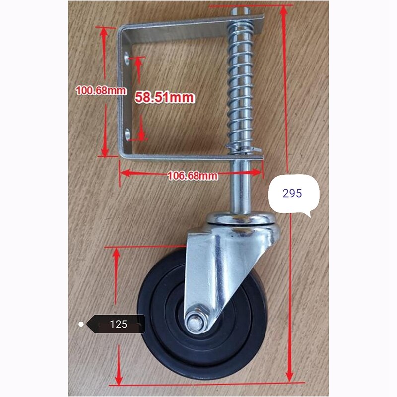 Black Hard Rubber Spring-Loaded Gate Caster with Universal Mount, 5-Inch Wheel, 220-Lb Capacity