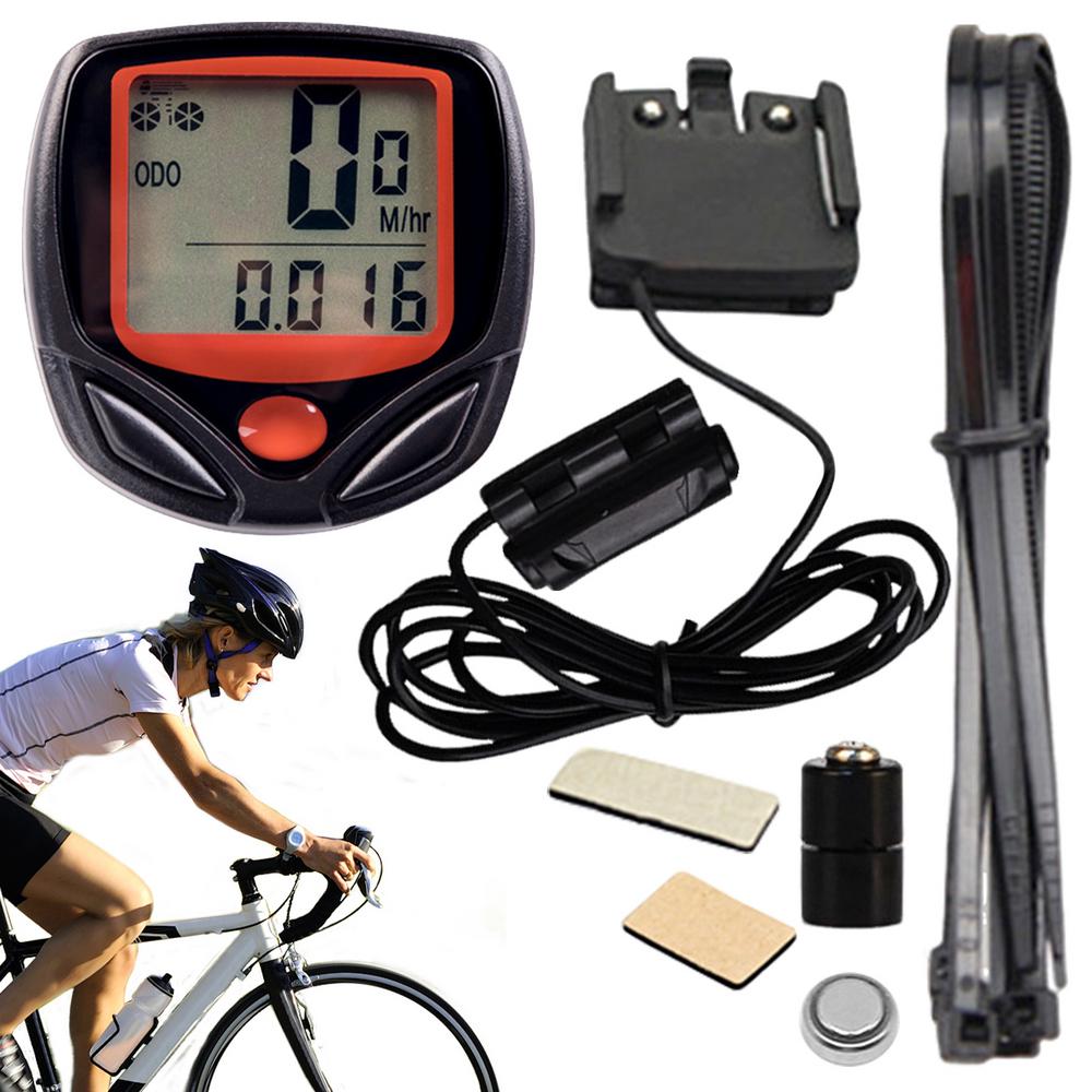 Cykel kilometertæller og speedometer kablet cykler kilometertæller med lcd-display multifunktionel bærbar tydelige data cykler kilometertal: Rød