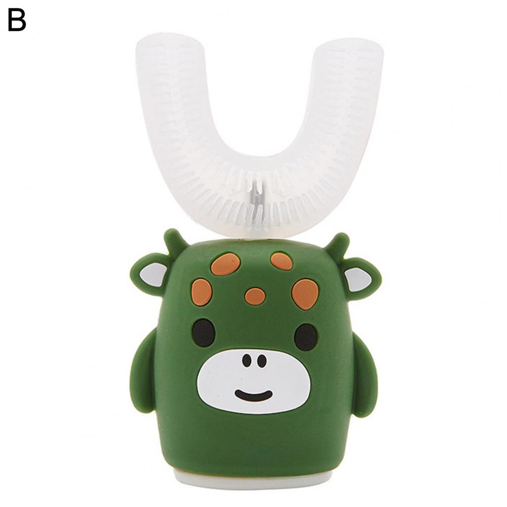 U-Shaped Toothbrush For Children/Teeth Toothbrush Cartoon Shape Waterproof Food Grade Material Kids Cute Electric Toothbrush: Green B Calf