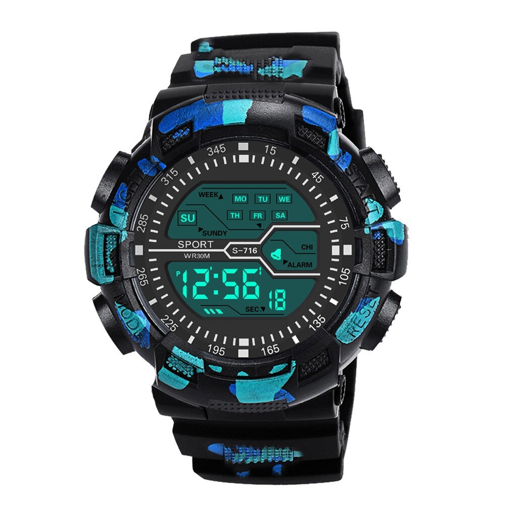 Mannen Digitale Elektronische Horloge Sport Horloge Mode Led Horloge Datum Mannen Outdoor Sport Waterdicht Horloge Relogio Masculino Digitale: green