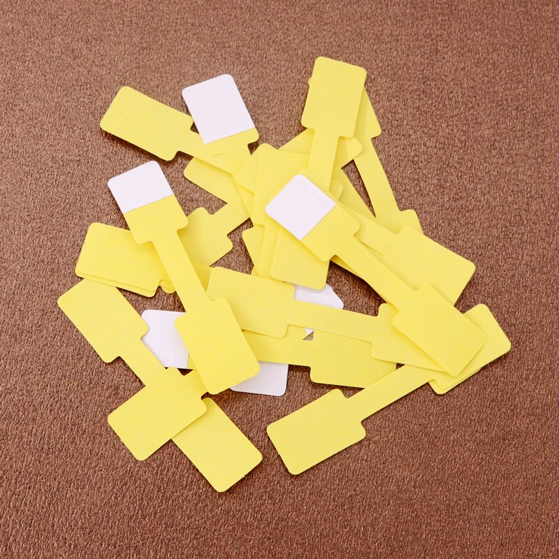 100PCS 1.3*6cm multicolor paper folded ring label white/pink/yellow self adhesive price labels sticker for jewelry: yellow