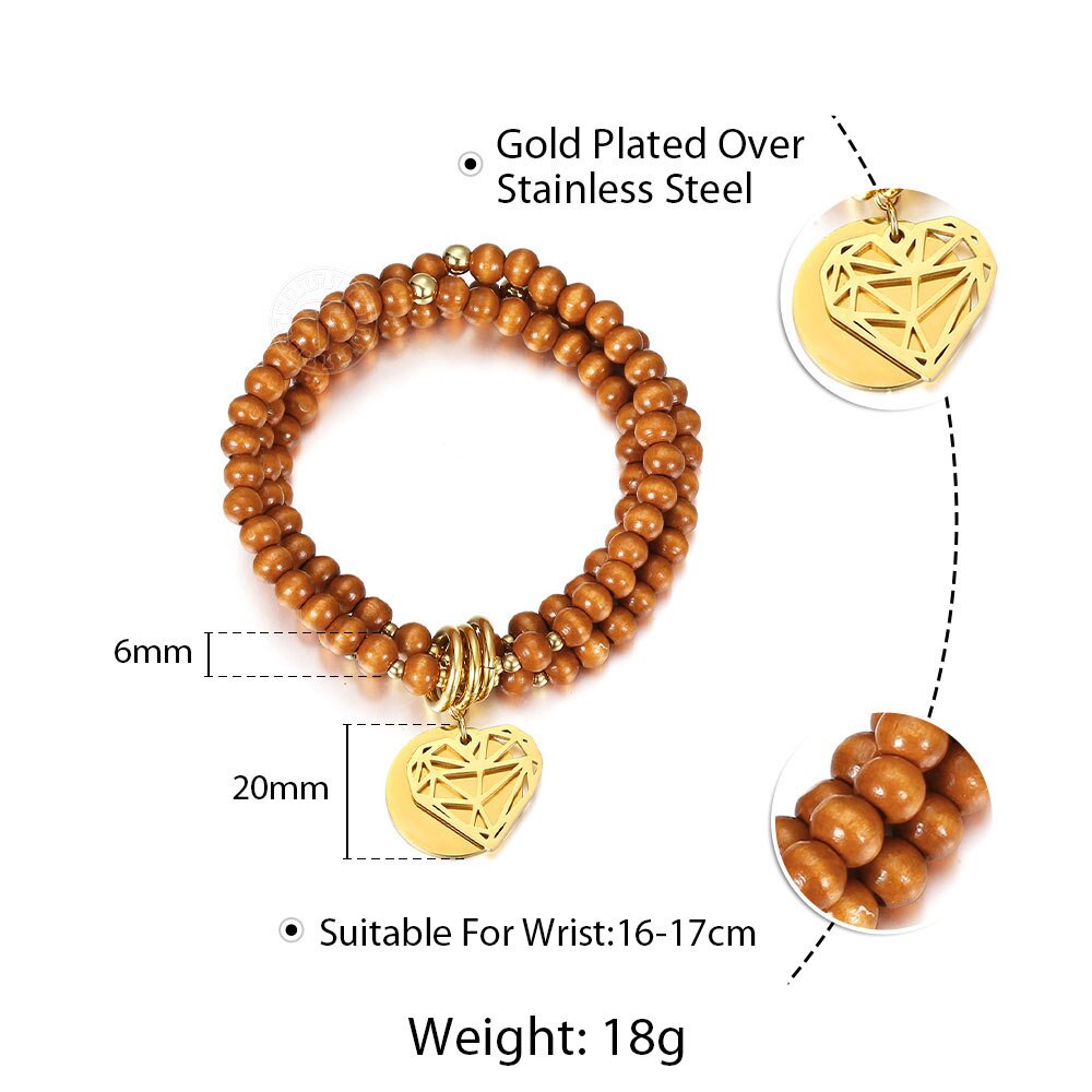 Graveren bedel hart liefde hanger armband dames heren houten meerlaagse houten streng kralen armband bohemien zomer  db284: Default Title