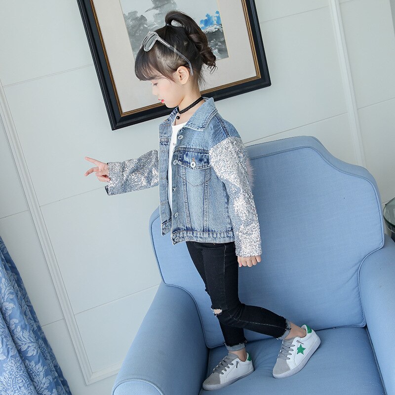 2-10Jahre freundlicher Mädchen Einhorn Jacken Herbst Mädchen Pailletten Spitzen Winter freundlicher Mädchen Denim Outwear Kleidung