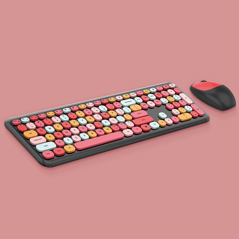 Lille frisk macaron farve trådløst tastatur og mus sæt piger dejligt chokolade lydløst uendelig farve tastatur: Mund rød