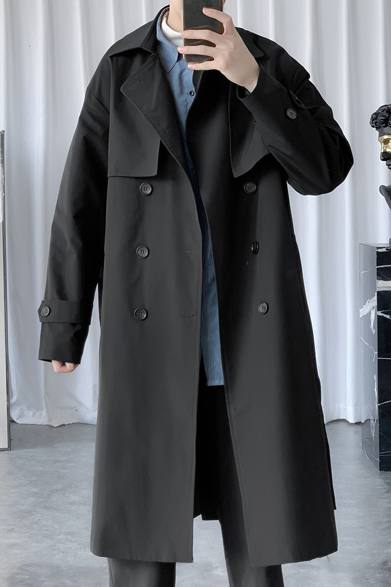 Gabardina de estilo coreano para hombre, abrigo largo informal de Color sólido, chaqueta cortavientos holgado, para otoño
