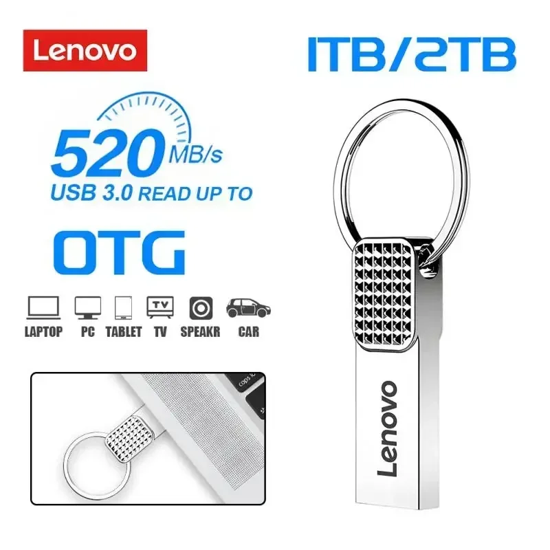 Original Lenovo 2TB USB Flash 3.0 Drive Metal Real Capacity 1TB 512GB Memory Stick High Speed Flash Disk Storage U Disk For PC