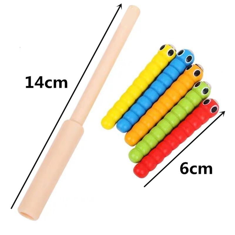 1 Wand + 5 Worms For Catch Worm Game Strawberry Grasping Baby Wooden Toys Accessories