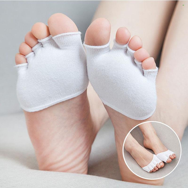 Calcetines de algodón con punta abierta para mujer, medias finas con cinco dedos descubiertos, para verano y otoño, 3 pares: F white