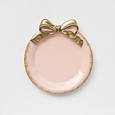 Sous-verre rétro européen en résine avec nœud papillon, assiette créative peinte à la main, soucoupe, bijoux, vaisselle, Table décorative, rangement de bijoux: round pink