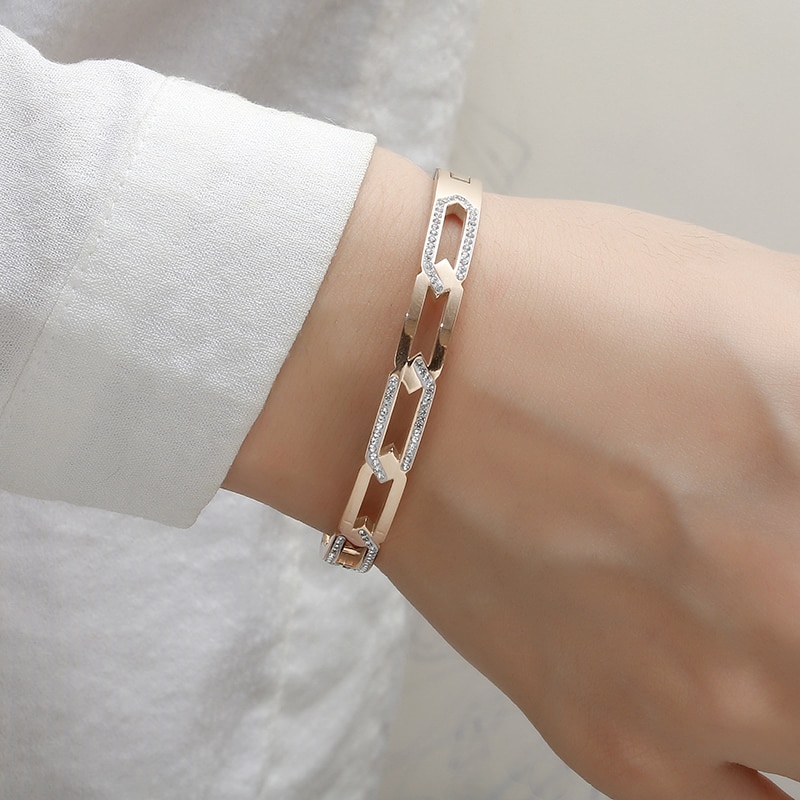 316 rostfritt stål roséguld kristaller fjäderarmband armband nickelfria smycken för kvinnor bäst