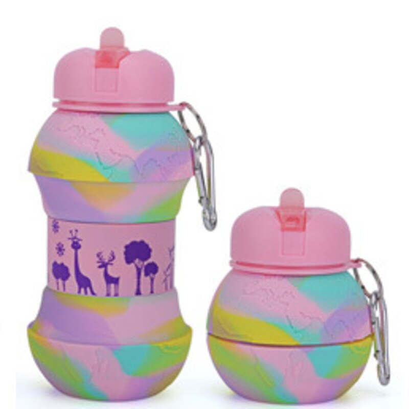 Outdoor Sport Vouw Water Fles Voetbal Basketbal Tennis Golf Lekvrij Draagbare Siliconen Waterkoker Reizen Kinderen Volwassen Fles: Forest Pink