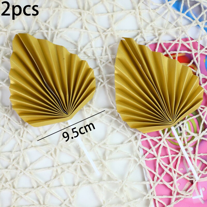 Éventail de décoration de gâteau en papier, chapeau, doré, pliable, pour fête d&#39;anniversaire,: 2pcs-gold