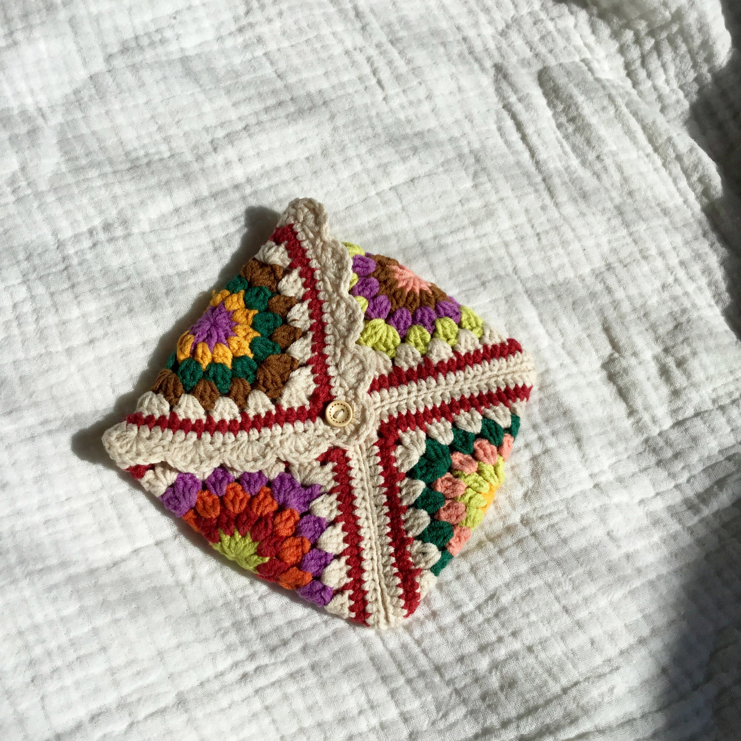 Creamy White Crochet Small Purse Knit Cute Mini Bag Wallet Pouch Colorful Makeup Bag Jewelry Bag Original Granny Square Bag