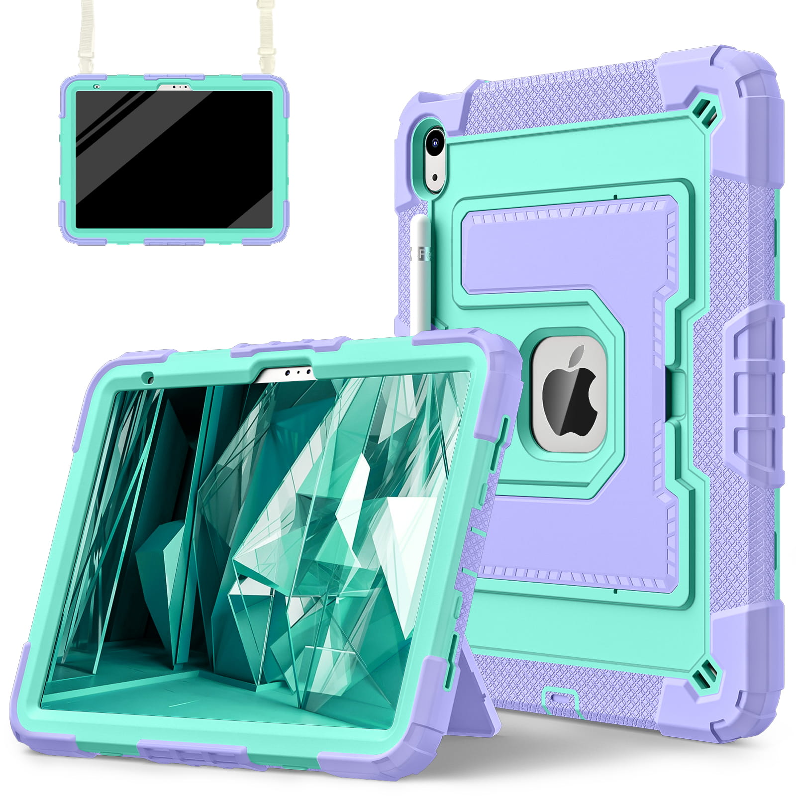 Funda para iPad 10th/A16 2025 de 11 pulgadas con funda para bolígrafo y correa para el hombro - Funda de silicona segura a prueba de golpes para tableta con función de soporte para niños: iPad (A16) de 11 pulgadas / Gris