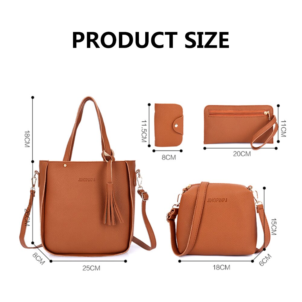 Leder dauerhaft retro Taschen 4 Stück Frauen Schulter Taschen einstellen Schwarz Bote Taschen Brieftasche Handtasche Frau Tasche Sack Haupt femme