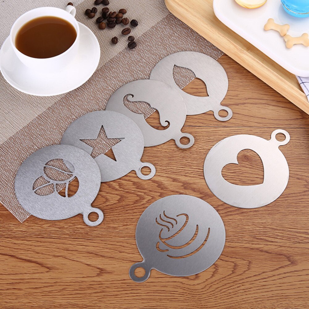1 PC Coffee Stencils Art Stainless Steel Reusable Barista Stencils for Latte Mousse Cappuccino Cookie