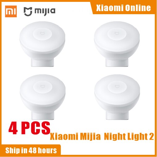 2020New Xiaomi Mijia MJYD02YL Night Light 2 Generation Adjustable Brightness Infrared Smart Human Body Sensor With Magnetic Base: 4 pcs